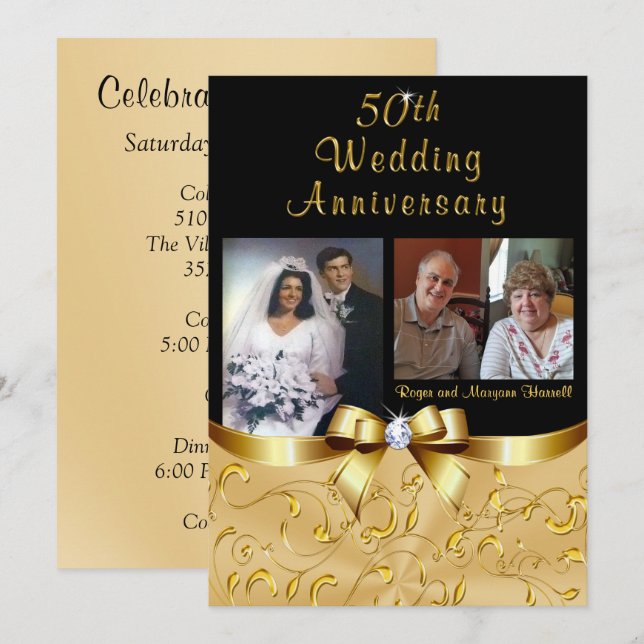 Golden 50th Anniversary Invitations for Maryann (Front/Back)