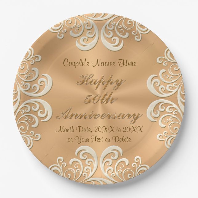 Golden 50th Anniversary Paper Plates PERSONALIZED (Front)