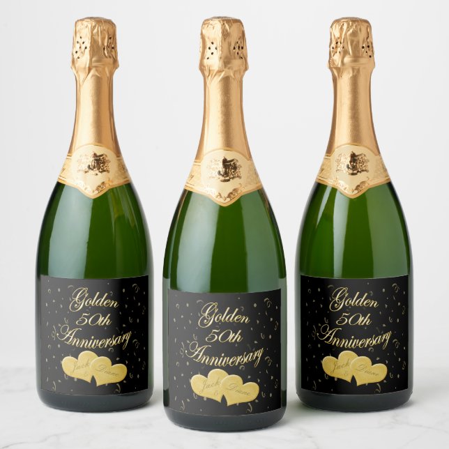 Golden 50th Anniversary Personalised Wine Labels (Bottles)