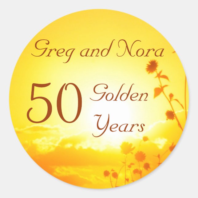 Golden 50th Anniversary Sticker Customisable (Front)