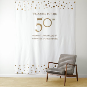 Golden 50th Anniversary Wedding  Photo backdrop Tapestry