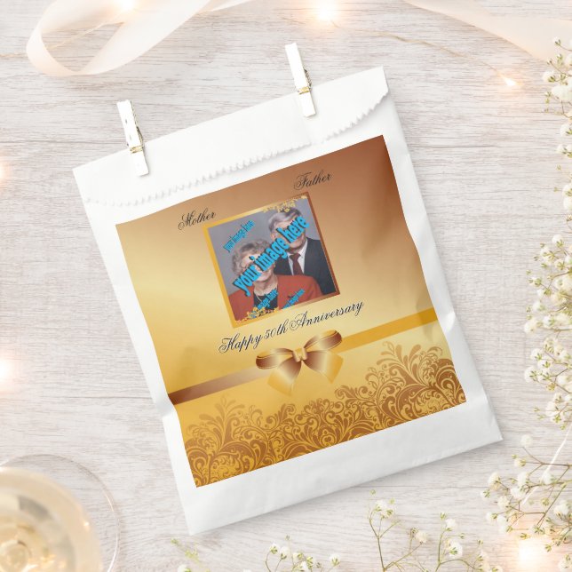 Golden 50th Anniversary Wedding Photo Template Favour Bags (Clipped)