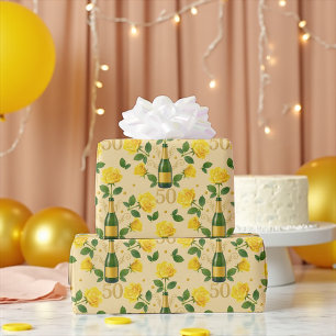 Golden 50th Anniversary Yellow Roses Wrapping Pape Paper