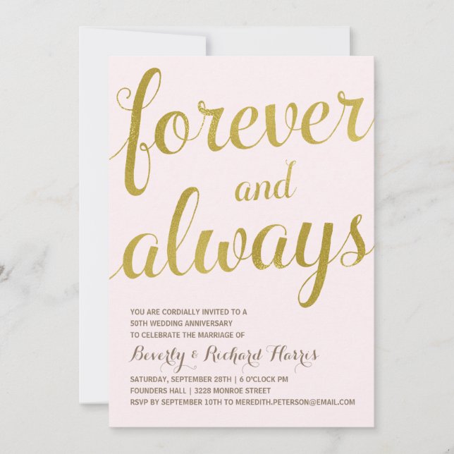 Golden 50th | Faux Gold Foil Anniversary Party Invitation (Front)