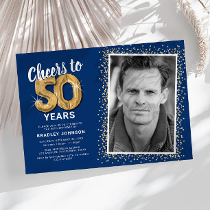 Golden 50th Photo Birthday Invitation
