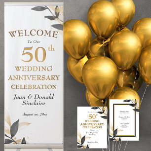 Golden 50th Wedding Anniversary, Black and Gold Re Retractable Banner