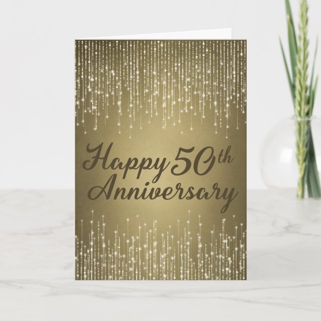 Golden 50th Wedding Anniversary Card (Front)