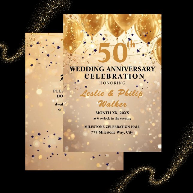 Golden 50th Wedding Anniversary Celebration Invitation (Golden 50th Wedding Anniversary Celebration Invitation)