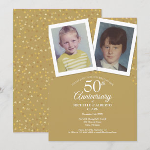 Golden 50th Wedding Anniversary Childhood Photos Invitation