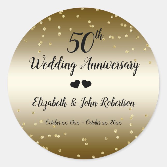 Golden 50th Wedding Anniversary Confetti Elegant Classic Round Sticker (Front)
