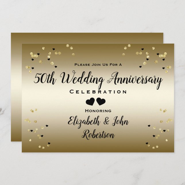 Golden 50th Wedding Anniversary Confetti Elegant Invitation (Front/Back)