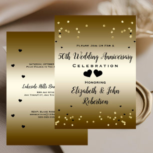 Golden 50th Wedding Anniversary Confetti Elegant Invitation