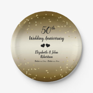 Golden 50th Wedding Anniversary Confetti Elegant Paper Plate