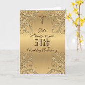 Golden 50th Wedding Anniversary Crucifix Scripture Card (Yellow Flower)