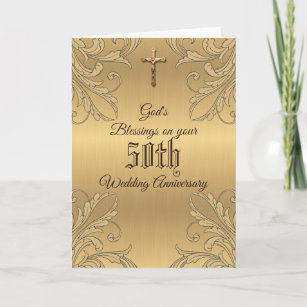 Golden 50th Wedding Anniversary Crucifix Scripture Card