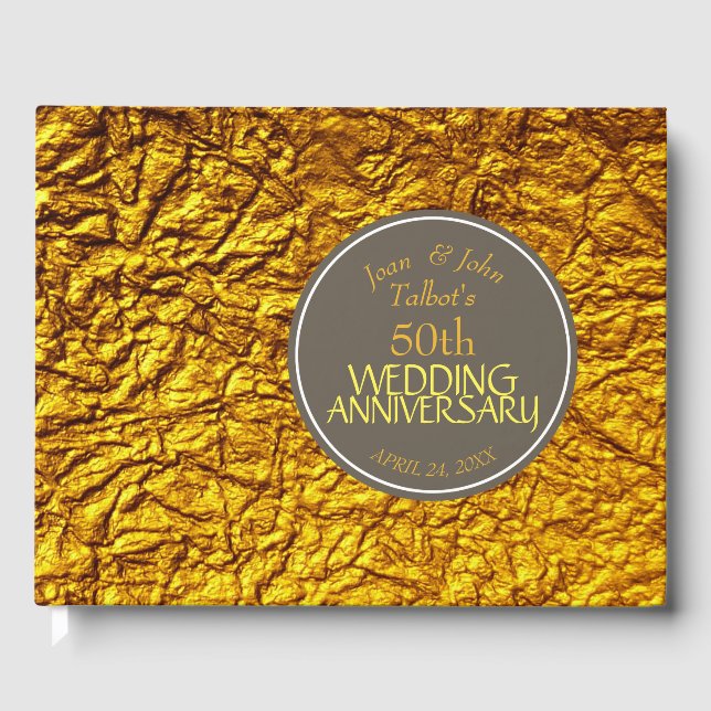 Golden 50th Wedding Anniversary Custom Guest Book (Front)