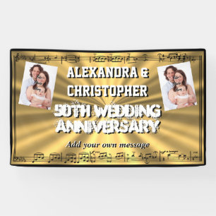 Golden 50th wedding anniversary custom photo banner