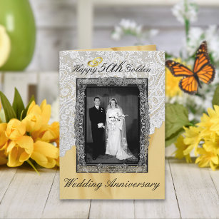Golden 50th Wedding Anniversary Elegant Card