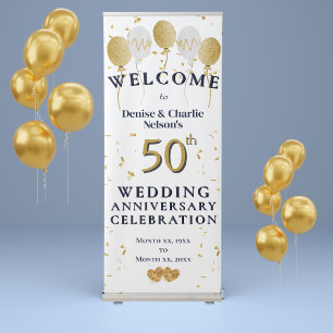 Golden 50th Wedding Anniversary Elegant  Retractable Banner