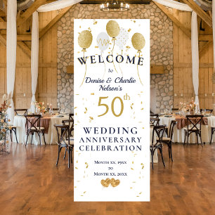 Golden 50th Wedding Anniversary Elegant  Retractable Banner