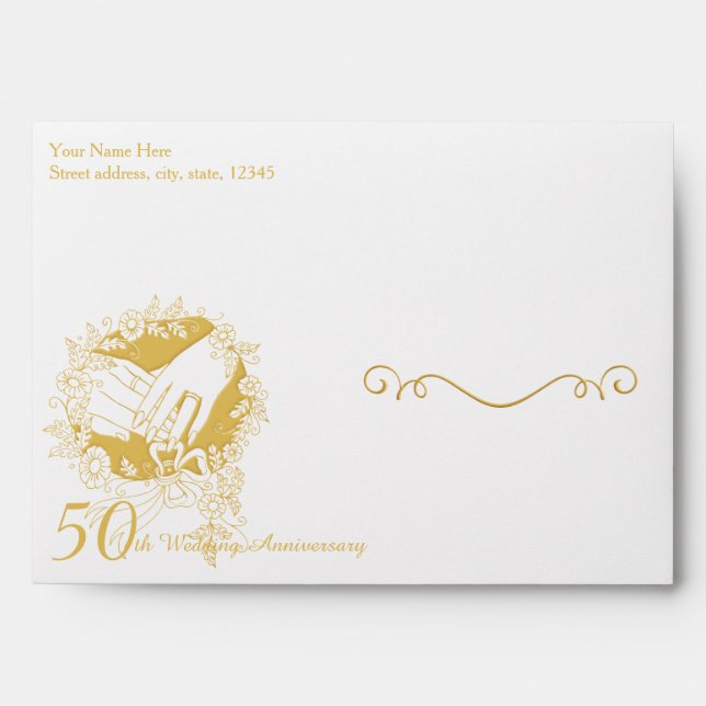 Golden 50th Wedding Anniversary Envelope 5x7 (Front)