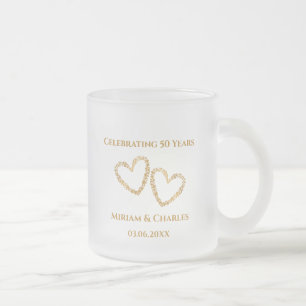 Golden 50th Wedding Anniversary Heart Personalised Frosted Glass Coffee Mug