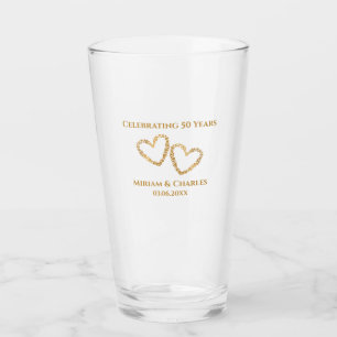 Golden 50th Wedding Anniversary Heart Personalised Glass
