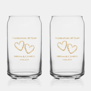 Golden 50th Wedding Anniversary Heart Personalized Can Glass