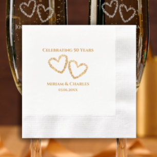Golden 50th Wedding Anniversary Heart Personalized Napkin