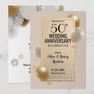 Golden 50th Wedding Anniversary Invitation