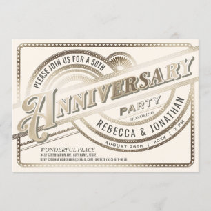 Golden 50th Wedding Anniversary Invitations White