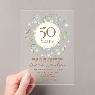 Golden 50th Wedding Anniversary Laurel Greenery  Acrylic Invitations