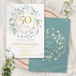 Golden 50th Wedding Anniversary Laurel Greenery  Invitation<br><div class="desc">A decorative laurel greenery garland encircles a faux gold foil border containing 50 years anniversary text. Below your anniversary event details are set in classic elegant text. The reverse features the married couple's names set within a matching floral and faux gold foil garland.  Designed by Thisisnotme©</div>