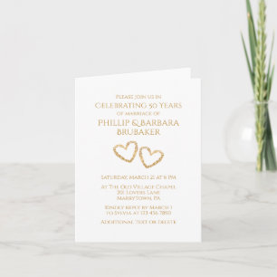 Golden 50th Wedding Anniversary Party Heart Custom Invitation