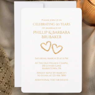 Golden 50th Wedding Anniversary Party Heart Custom Invitation