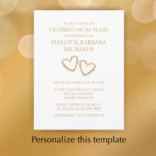 Golden 50th Wedding Anniversary Party Heart Custom Invitation Postcard