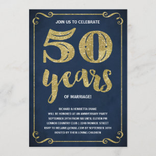 Golden 50th Wedding Anniversary Party Invitation