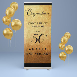 Golden 50th Wedding Anniversary Party Retractable Banner