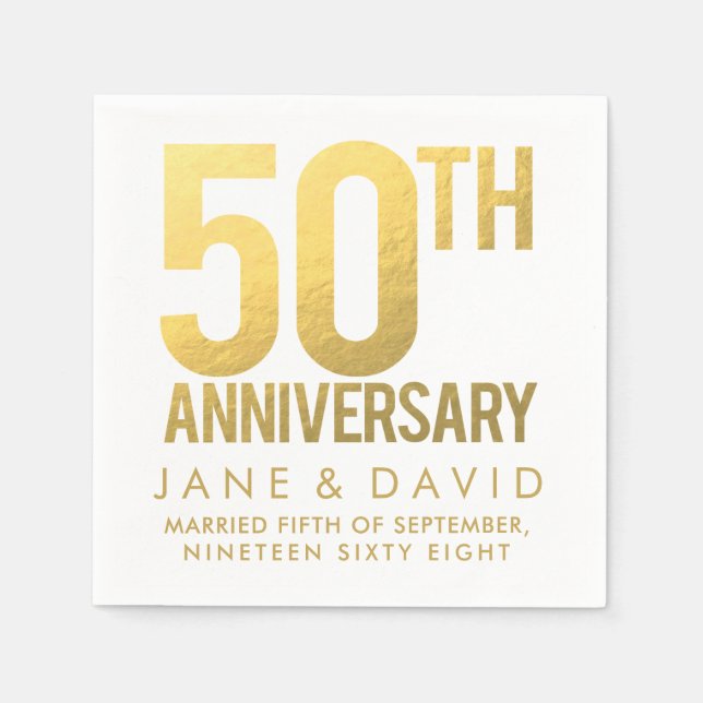 Golden 50th Wedding Anniversary Personalised Paper Napkin (Front)