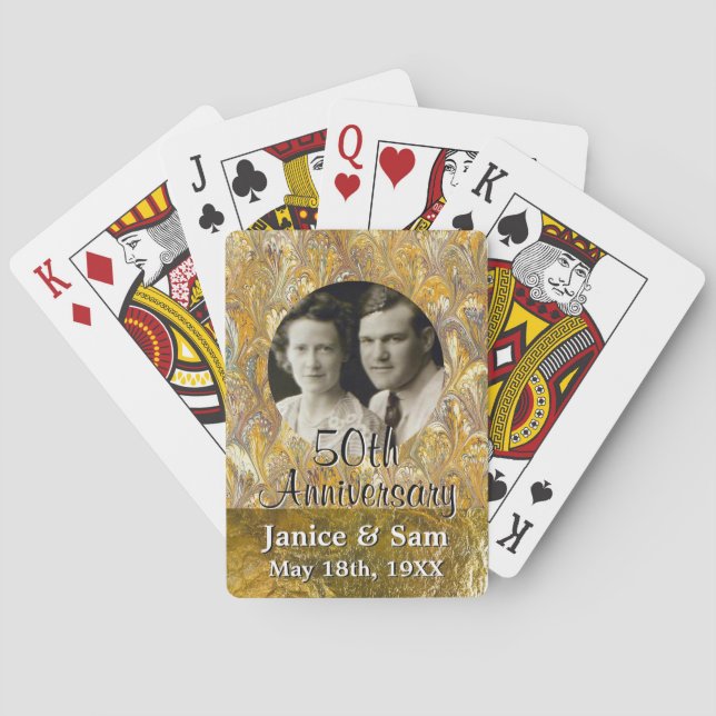 Golden 50th Wedding Anniversary Personalised Photo Playing Cards (Back)