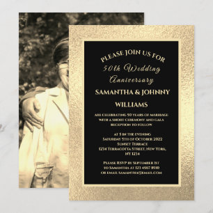 Golden 50th Wedding Anniversary Photo Gold Invitation
