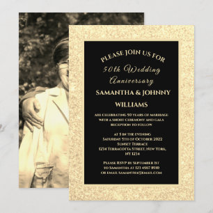 Golden 50th Wedding Anniversary Photo Gold Invitation