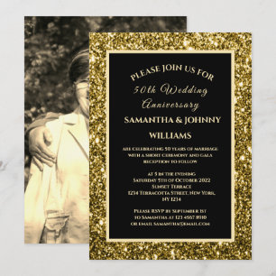 Golden 50th Wedding Anniversary Photo Gold Invitation