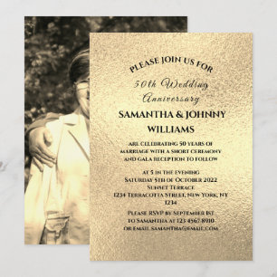Golden 50th Wedding Anniversary Photo Gold Invitation