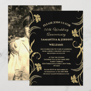 Golden 50th Wedding Anniversary Photo Gold Invitation