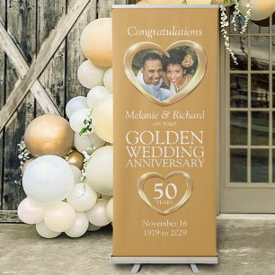 Golden 50th wedding anniversary photo heart banner