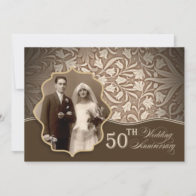 golden 50th wedding anniversary photo invitations (Front)