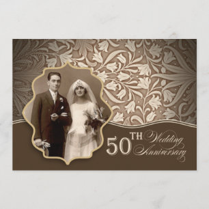 golden 50th wedding anniversary photo invitations