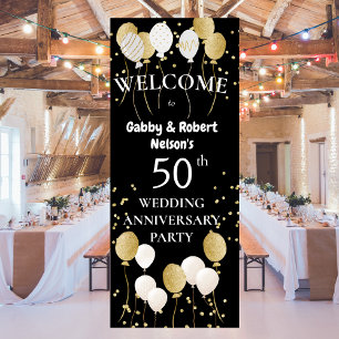 Golden 50th Wedding Anniversary Retractable Banner