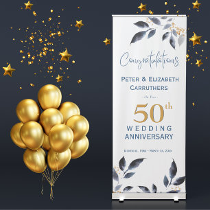Golden 50th Wedding Anniversary With Names Retractable Banner